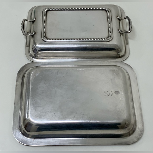 Antique Wallace EPNS Silver Plated Gadrooned Lidded Handled Serving Dish England - Picture 8 of 16